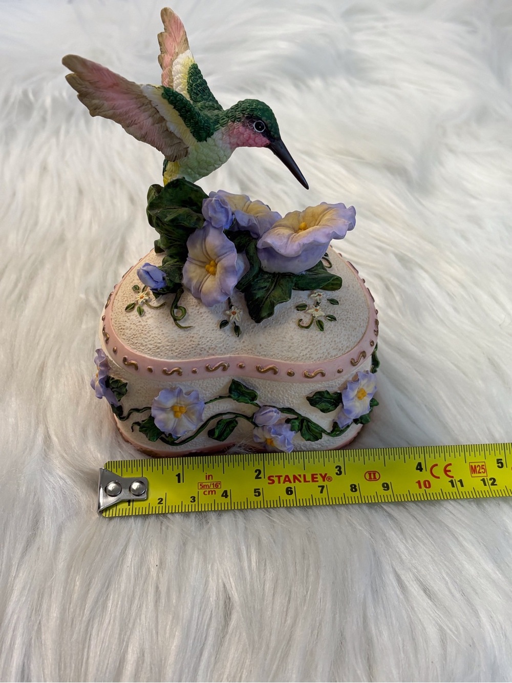 Hand-Painted Hummingbird Bird Trinket Musical Box - Pink & Green - Picture 9 of 10